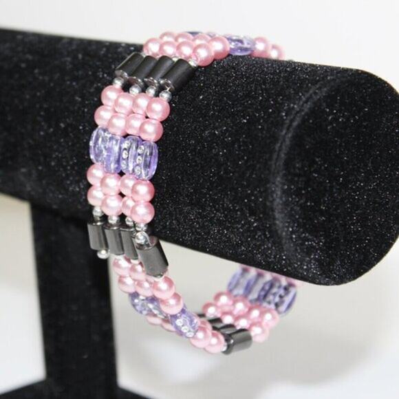 Hawaiian Volcanic Lava Magnetic Pink Purple Necklace / Bracelet - Picture 3 of 12